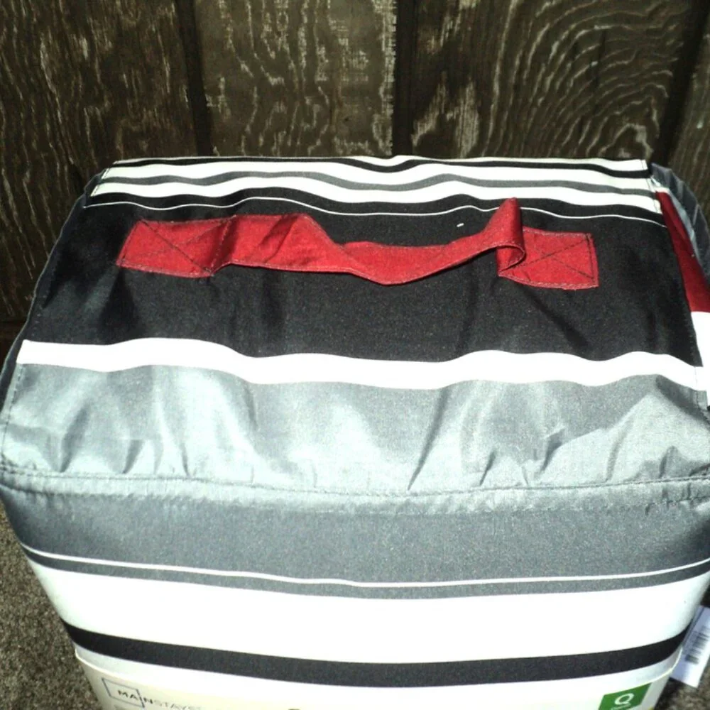 Mainstays Comforter Set w/ Sheets Queen 7 Pieces Red, Black, White Stripes NEW